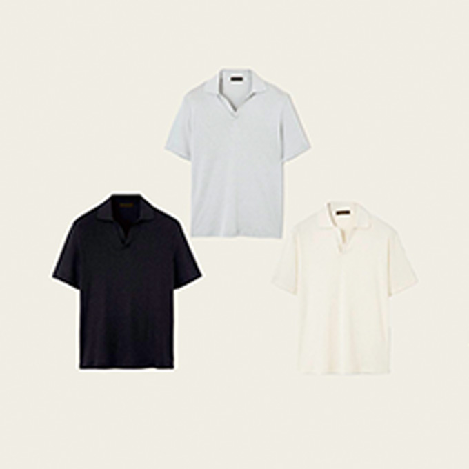 loro piana open collar cotton silk short‑sleeve polo shirt